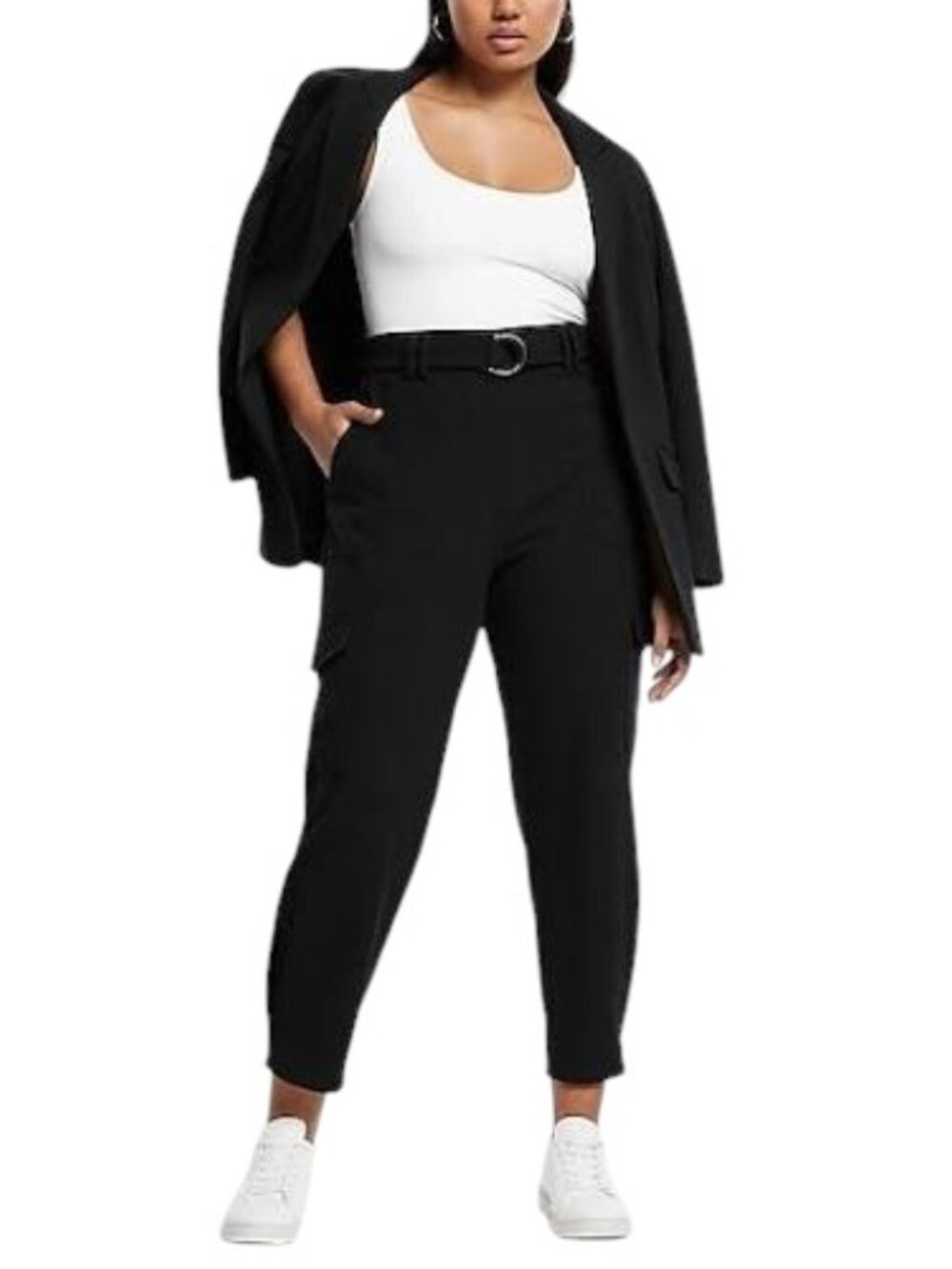 NWT Express Super High Waisted Belted Cargo Pants in Black 8